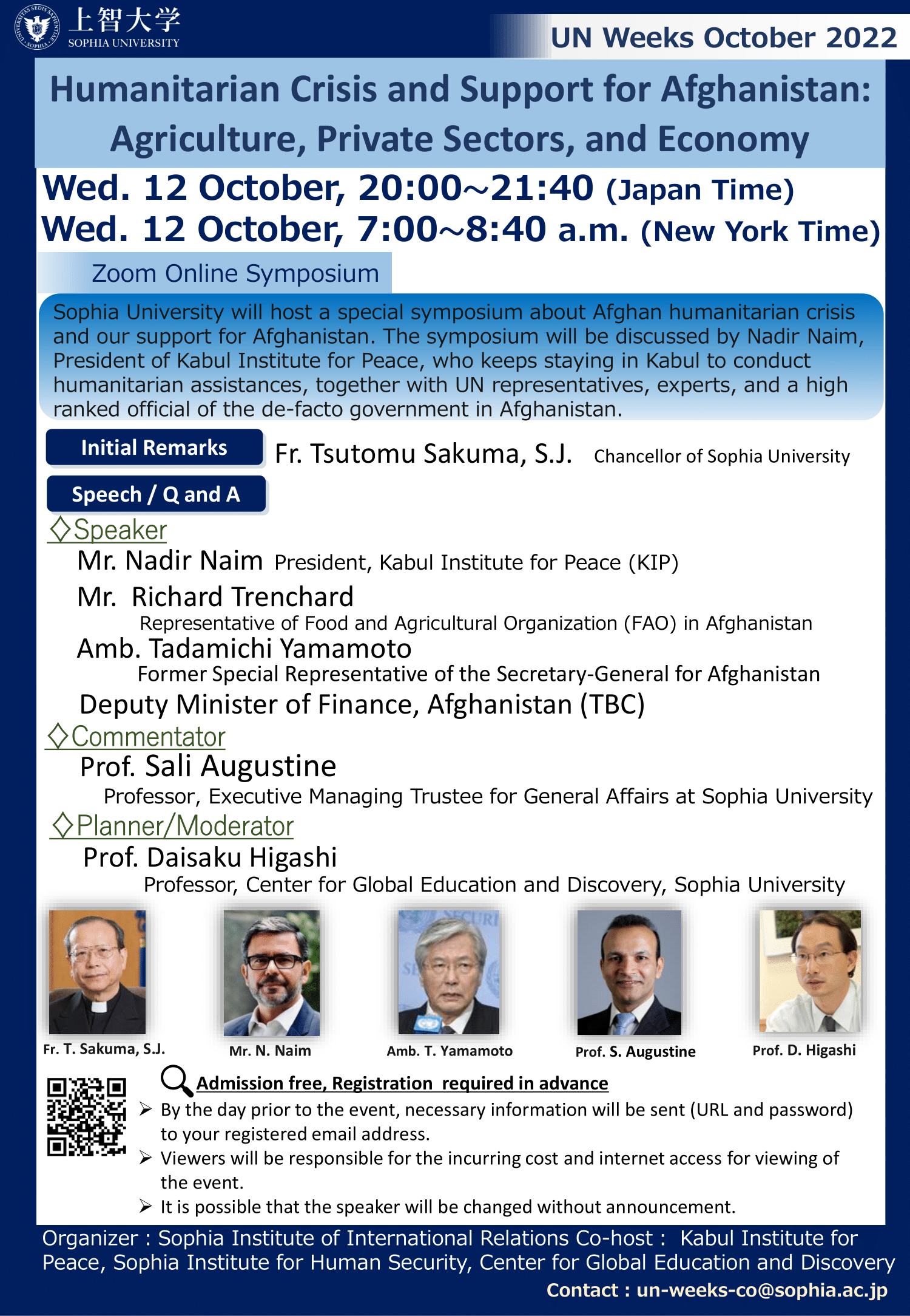 Humanitarian Crisis and Support for Afghanistan:Agriculture, Private Sectors, and Economy　Wed. 12 October, 20:00～21:40 (Japan Time)