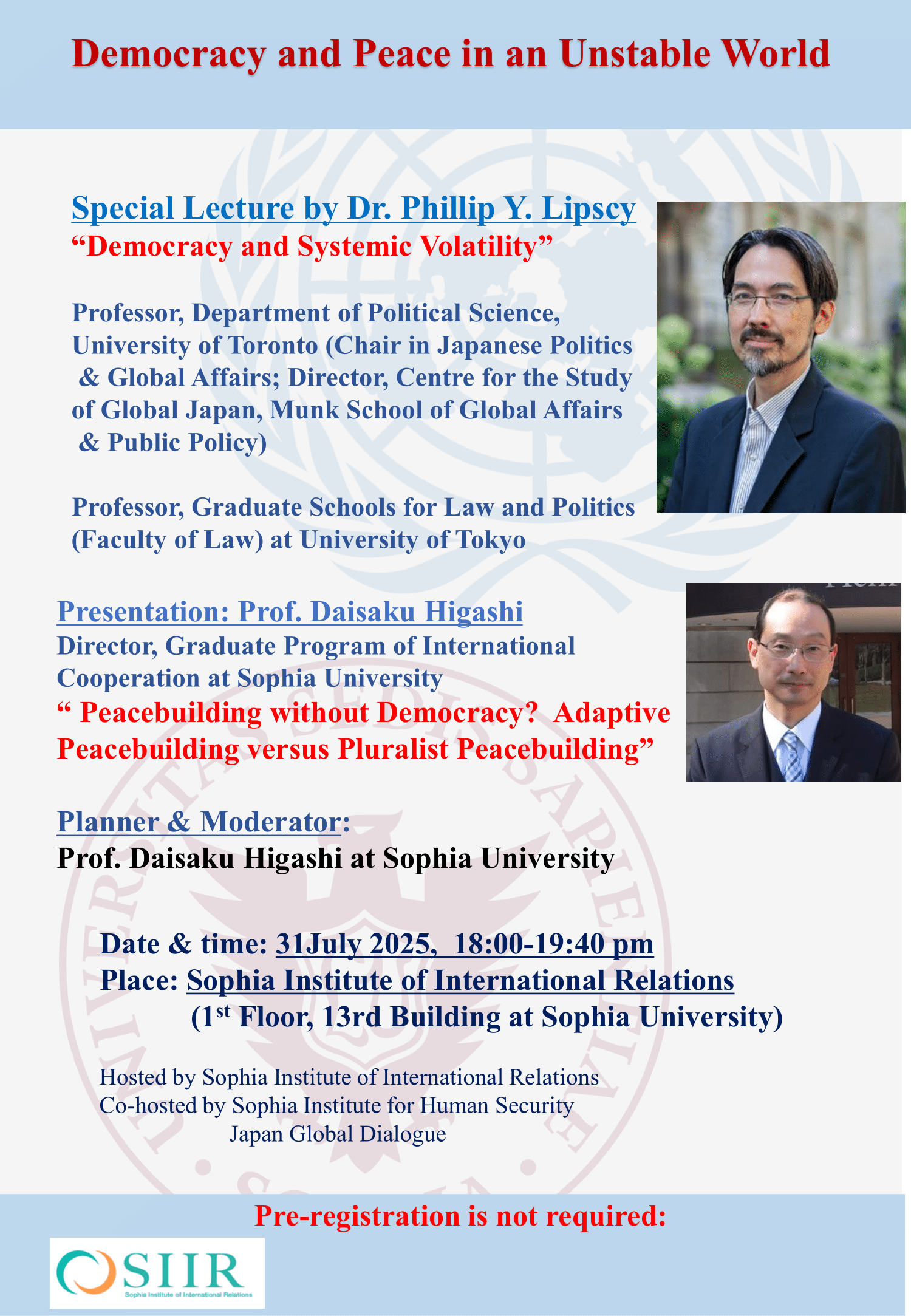Seminar, “Democracy and Peace in an Unstable World” by Prof. Phillip Lipscy on 31 July 2025